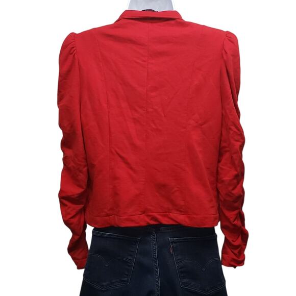New Directions Vtg Women’s PL Jacket Red Full Zip Ruched Sleeve Lightweight - Picture 2 of 7